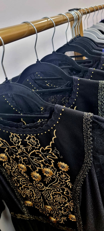 Black Dress with Gold Embroidery
