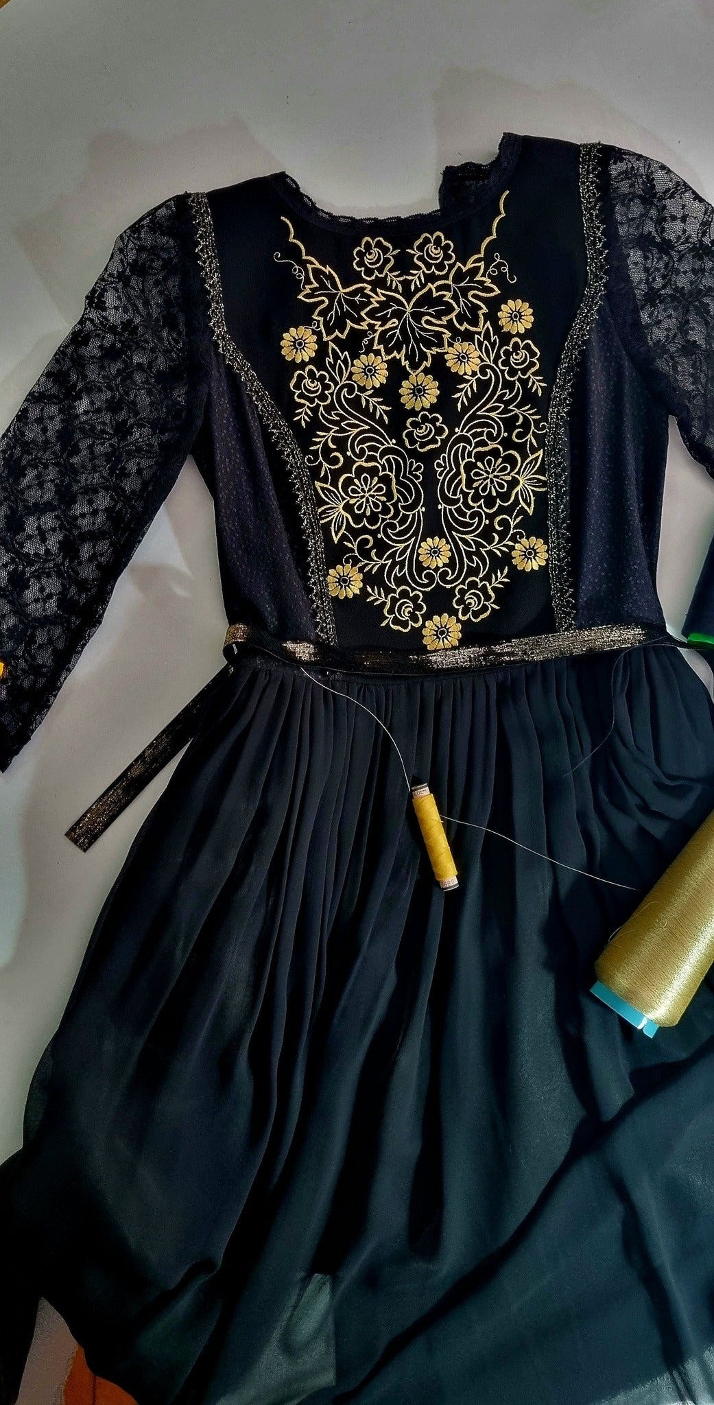 Black Dress with Gold Embroidery
