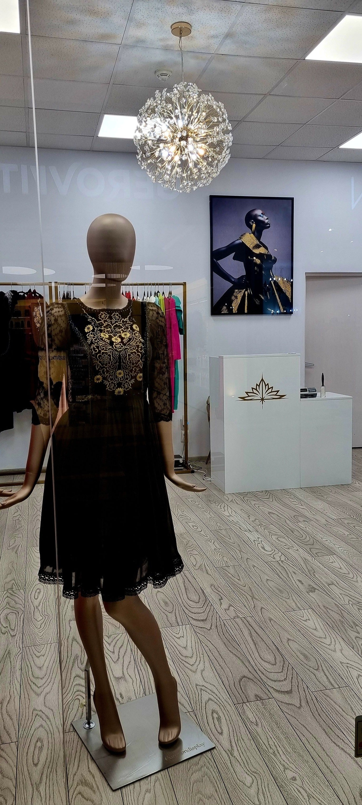 Black Dress with Gold Embroidery