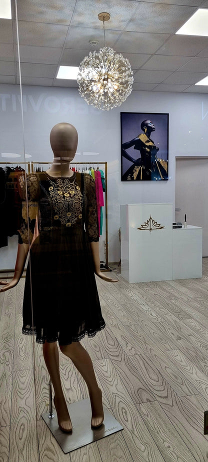 Black Dress with Gold Embroidery