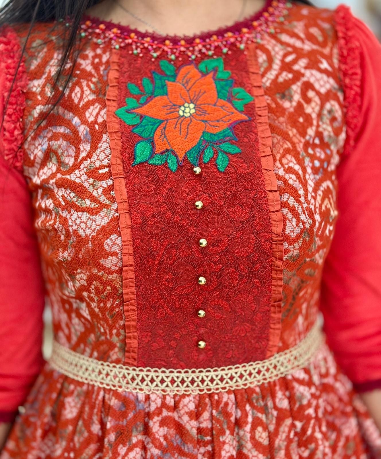 Carmine Brocade Dress