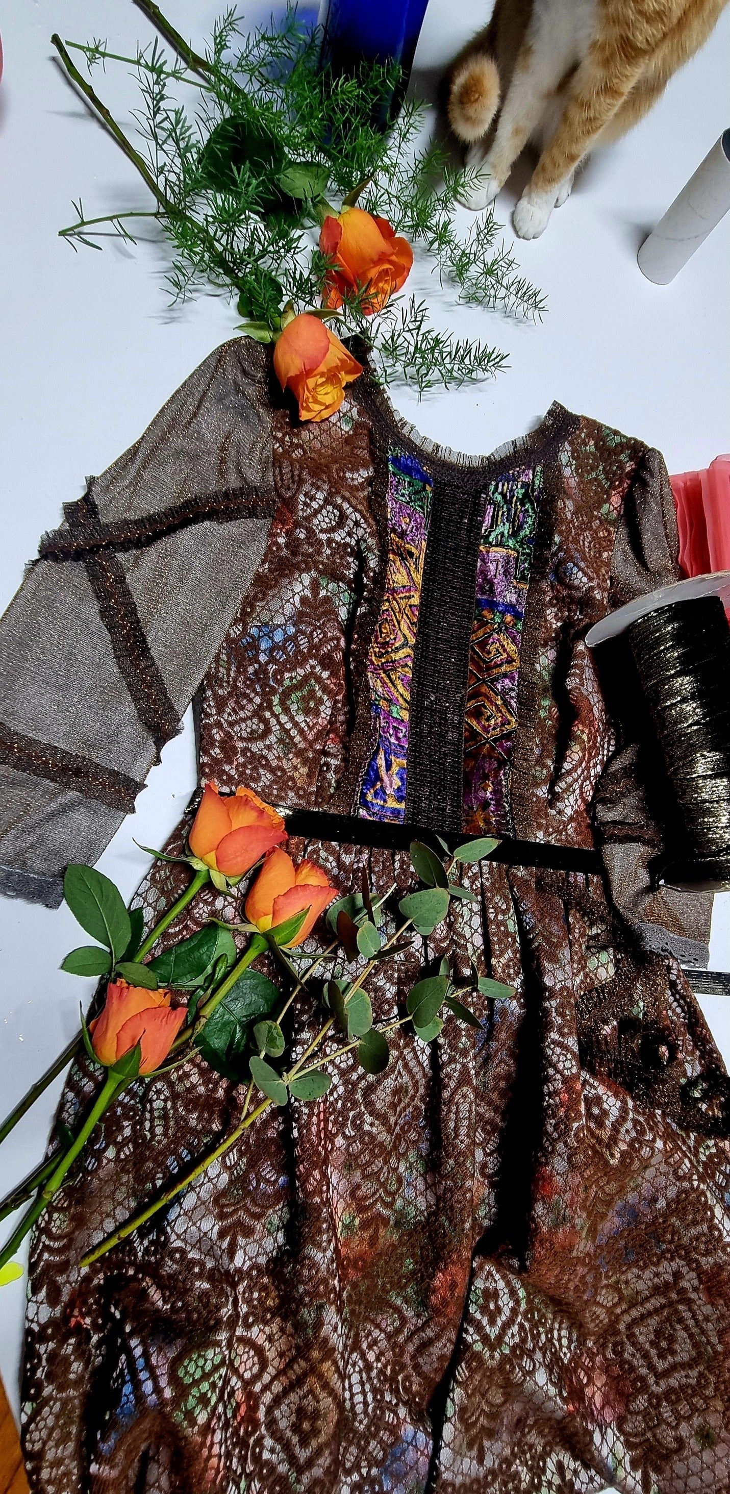 ZERA MERONE Brown Brocade Dress
