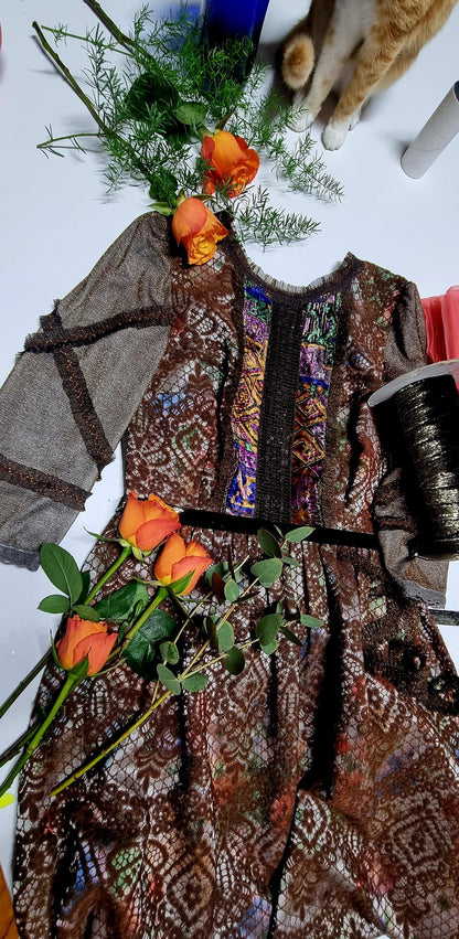 ZERA MERONE Brown Brocade Dress