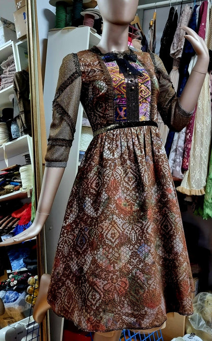 ZERA MERONE Brown Brocade Dress