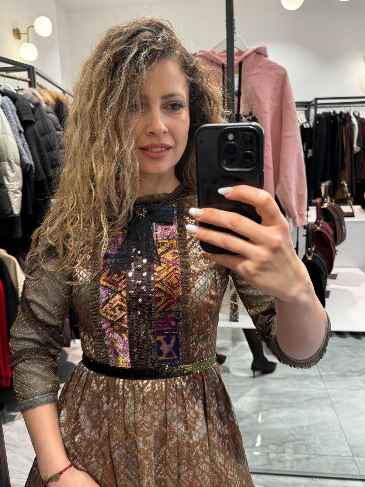 ZERA MERONE Brown Brocade Dress