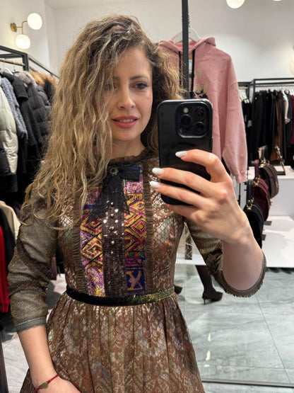 ZERA MERONE Brown Brocade Dress