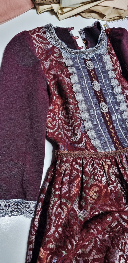 Burgundy Brocade Dress