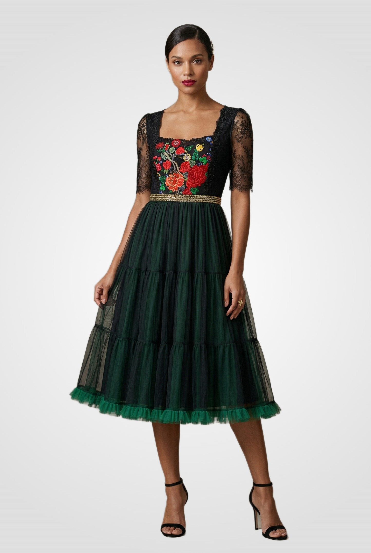 Green Embroidered Dress