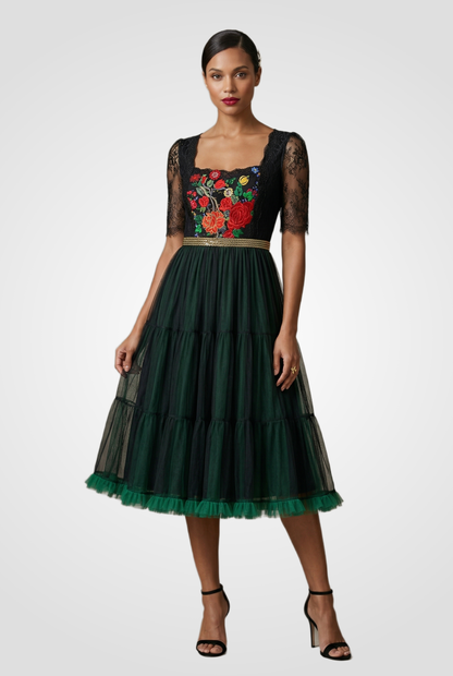 Green Embroidered Dress