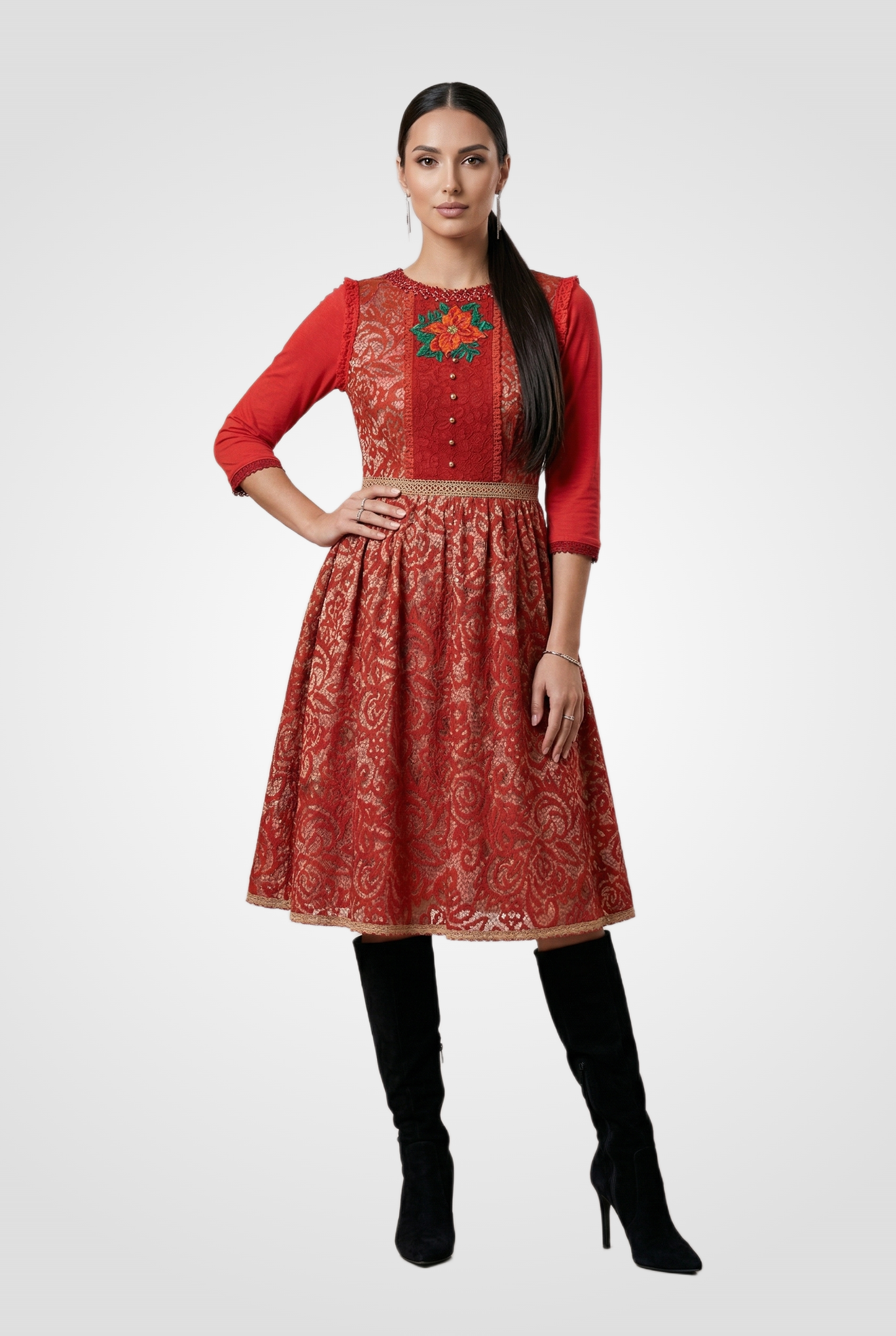 Carmine Brocade Dress