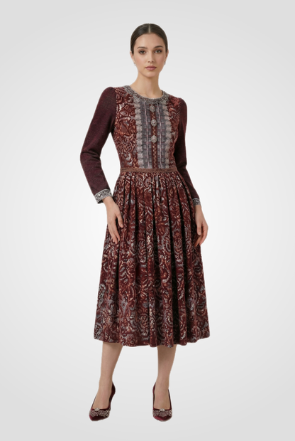 Burgundy Brocade Dress