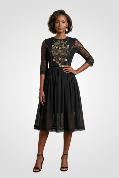 Black Dress with Gold Embroidery